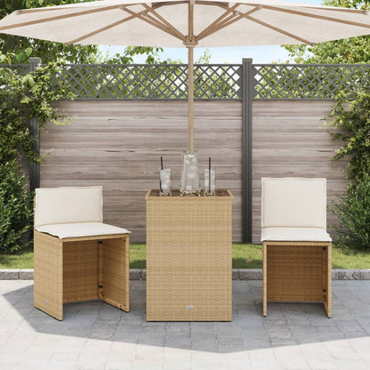 3-tlg. Bistro-Set mit Kissen Beige Poly Rattan