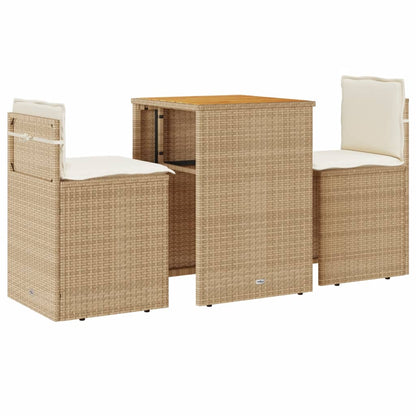 3-tlg. Bistro-Set mit Kissen Beige Poly Rattan