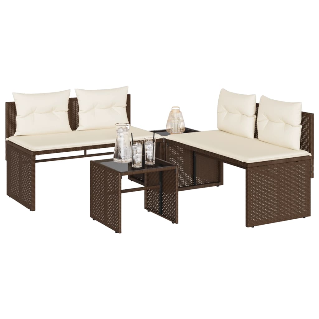 4-tlg. Garten-Sofagarnitur mit Kissen Braun Poly Rattan