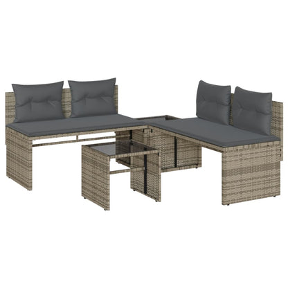 4-tlg. Garten-Sofagarnitur mit Kissen Grau Poly Rattan