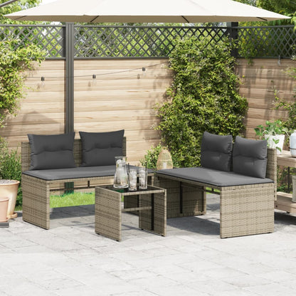 4-tlg. Garten-Sofagarnitur mit Kissen Grau Poly Rattan