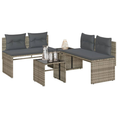 4-tlg. Garten-Sofagarnitur mit Kissen Grau Poly Rattan