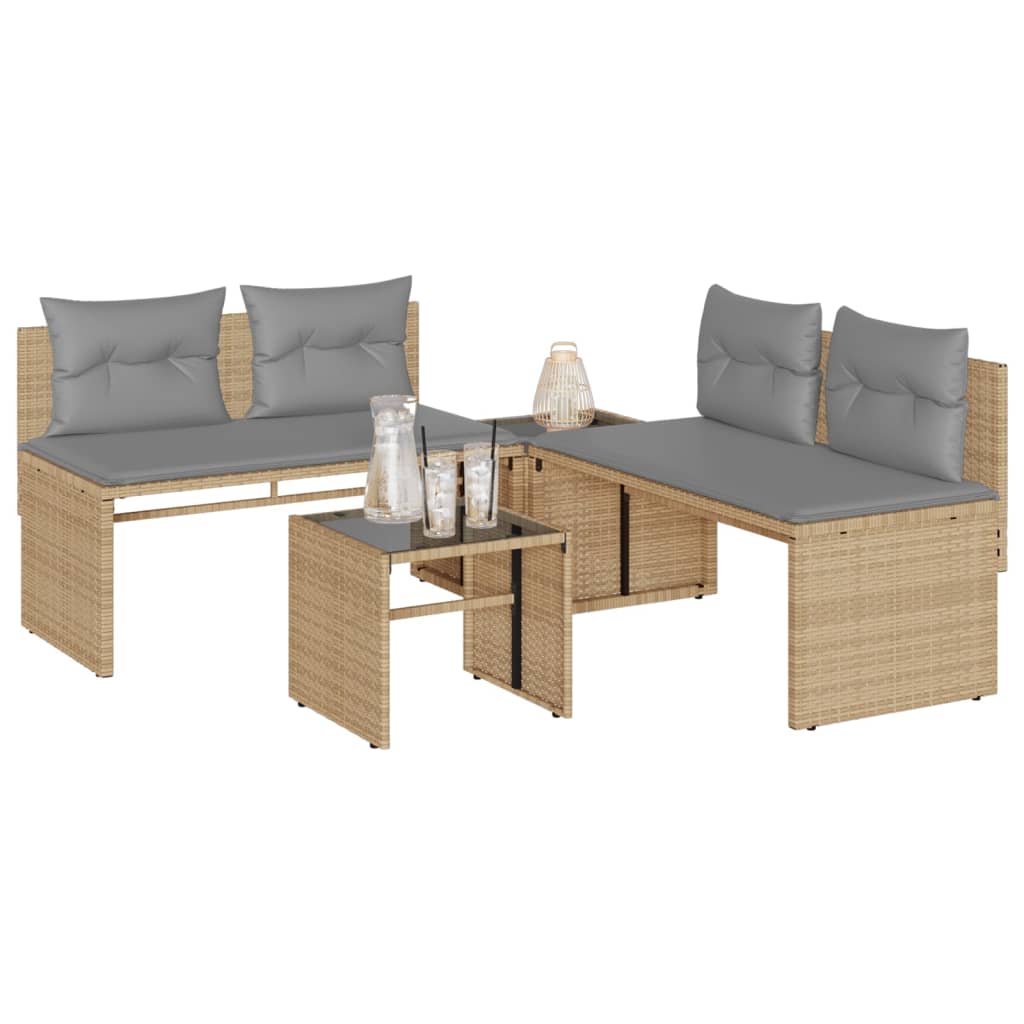 4-tlg. Garten-Sofagarnitur mit Kissen Beige Poly Rattan