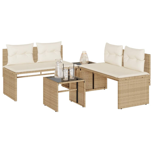 4-tlg. Garten-Sofagarnitur mit Kissen Beige Poly Rattan