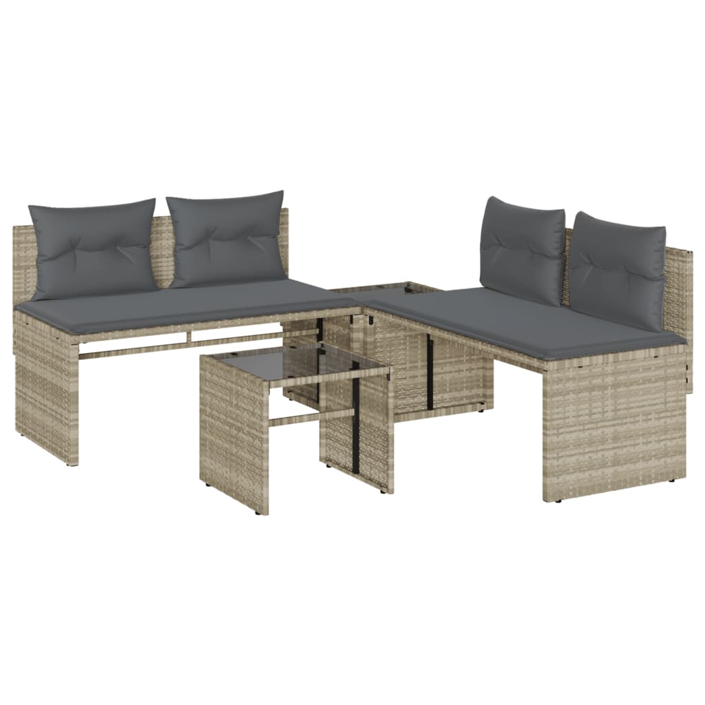 4-tlg. Garten-Sofagarnitur mit Kissen Hellgrau Poly Rattan