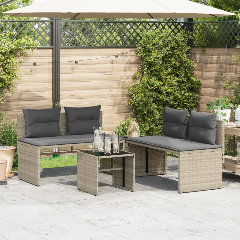 4-tlg. Garten-Sofagarnitur mit Kissen Hellgrau Poly Rattan