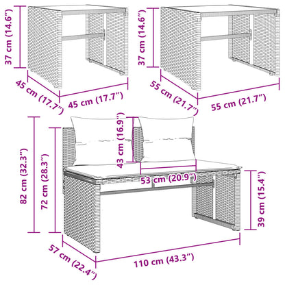 4-tlg. Garten-Sofagarnitur mit Kissen Hellgrau Poly Rattan