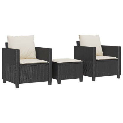 3-tlg. Bistro-Set mit Kissen Schwarz Poly Rattan