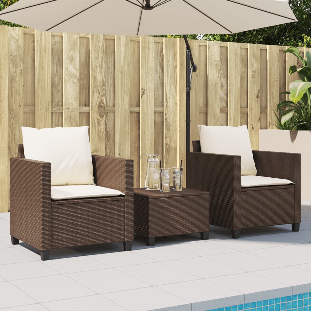 3-tlg. Bistro-Set mit Kissen Braun Poly Rattan