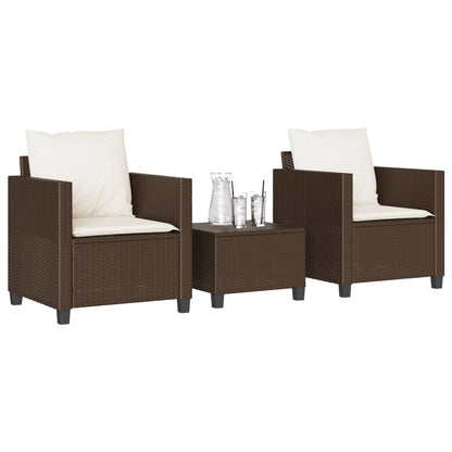 3-tlg. Bistro-Set mit Kissen Braun Poly Rattan