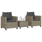 3-tlg. Bistro-Set mit Kissen Grau Poly Rattan