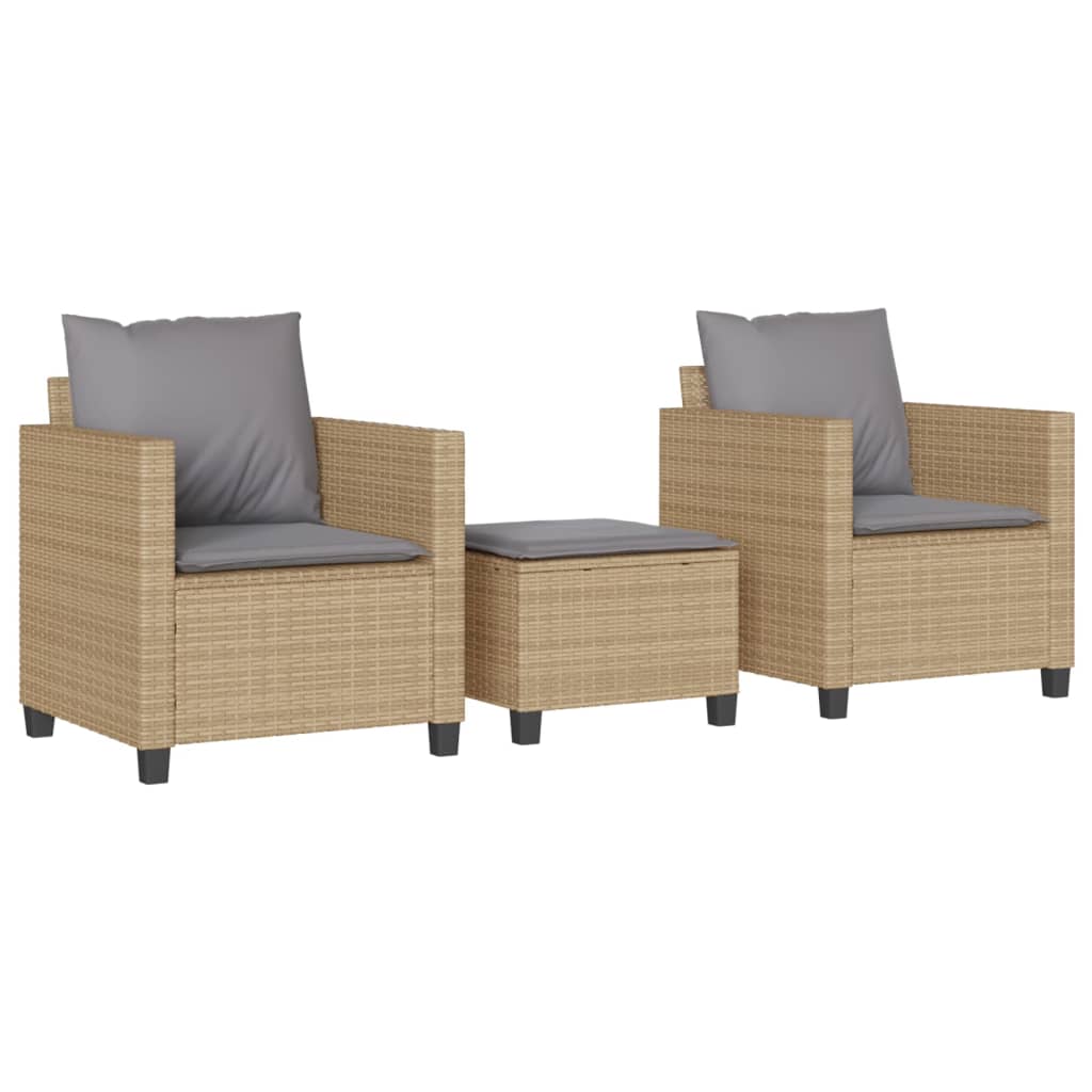 3-tlg. Bistro-Set mit Kissen Beige Poly Rattan