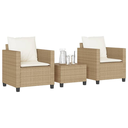 3-tlg. Bistro-Set mit Kissen Beige Poly Rattan