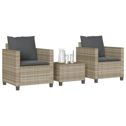 3-tlg. Bistro-Set mit Kissen Hellgrau Poly Rattan