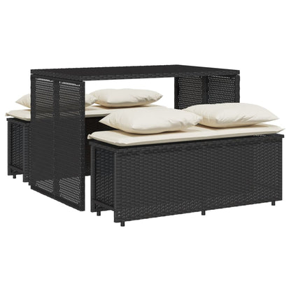 3-tlg. Garten-Essgruppe mit Kissen Schwarz Poly Rattan