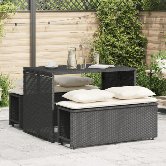 3-tlg. Garten-Essgruppe mit Kissen Schwarz Poly Rattan