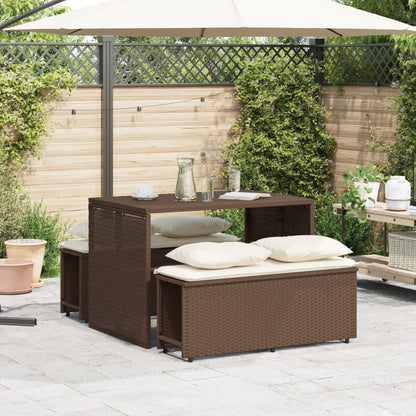 3-tlg. Garten-Essgruppe mit Kissen Braun Poly Rattan