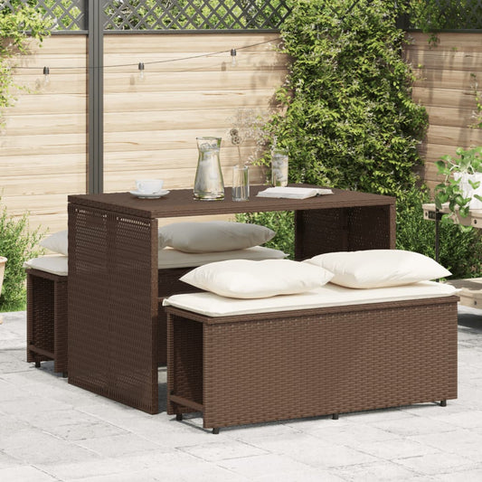 3-tlg. Garten-Essgruppe mit Kissen Braun Poly Rattan