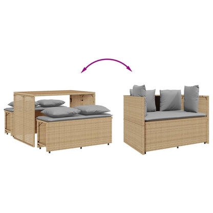 3-tlg. Garten-Essgruppe mit Kissen Beige Poly Rattan