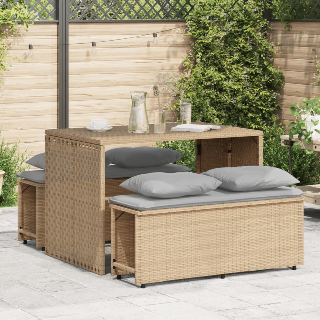 3-tlg. Garten-Essgruppe mit Kissen Beige Poly Rattan