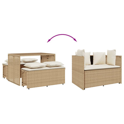 3-tlg. Garten-Essgruppe mit Kissen Beige Poly Rattan