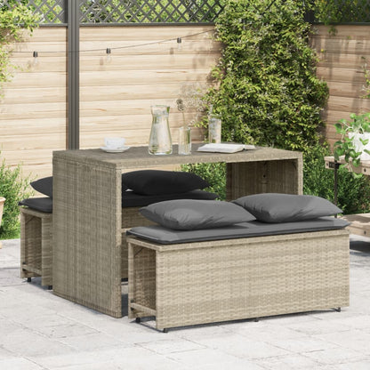 3-tlg. Garten-Essgruppe mit Kissen Hellgrau Poly Rattan