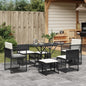 7-tlg. Garten-Essgruppe mit Kissen Schwarz Poly Rattan