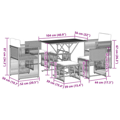 7-tlg. Garten-Essgruppe mit Kissen Braun Poly Rattan