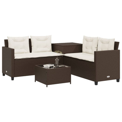 Gartensofa in L-Form mit Tisch und Kissen Braun Poly Rattan