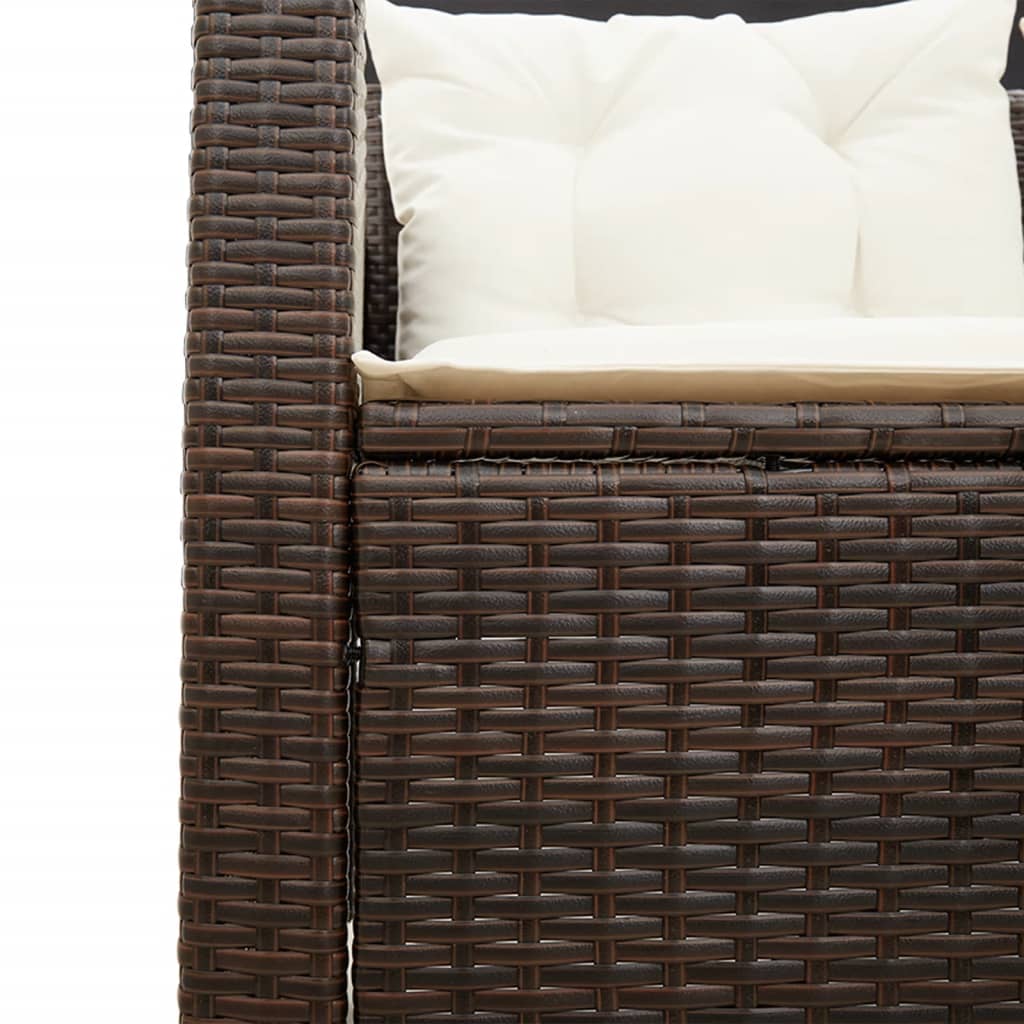 Gartensofa in L-Form mit Tisch und Kissen Braun Poly Rattan