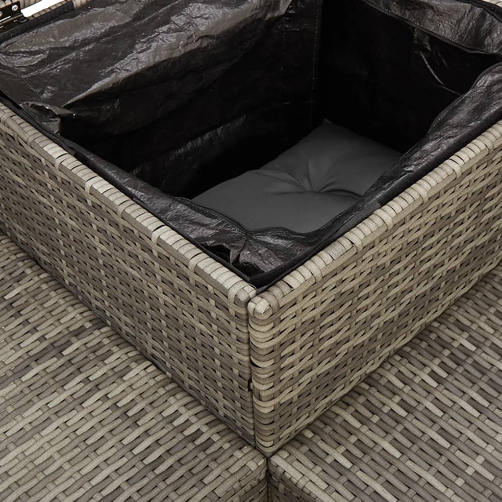 Gartensofa in L-Form mit Tisch und Kissen Grau Poly Rattan