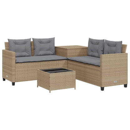 Gartensofa in L-Form mit Tisch und Kissen Beige Poly Rattan