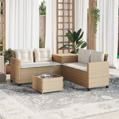 Gartensofa in L-Form mit Tisch und Kissen Beige Poly Rattan