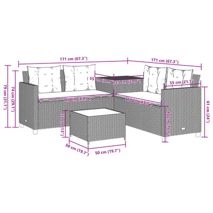 Gartensofa in L-Form mit Tisch und Kissen Hellgrau Poly Rattan