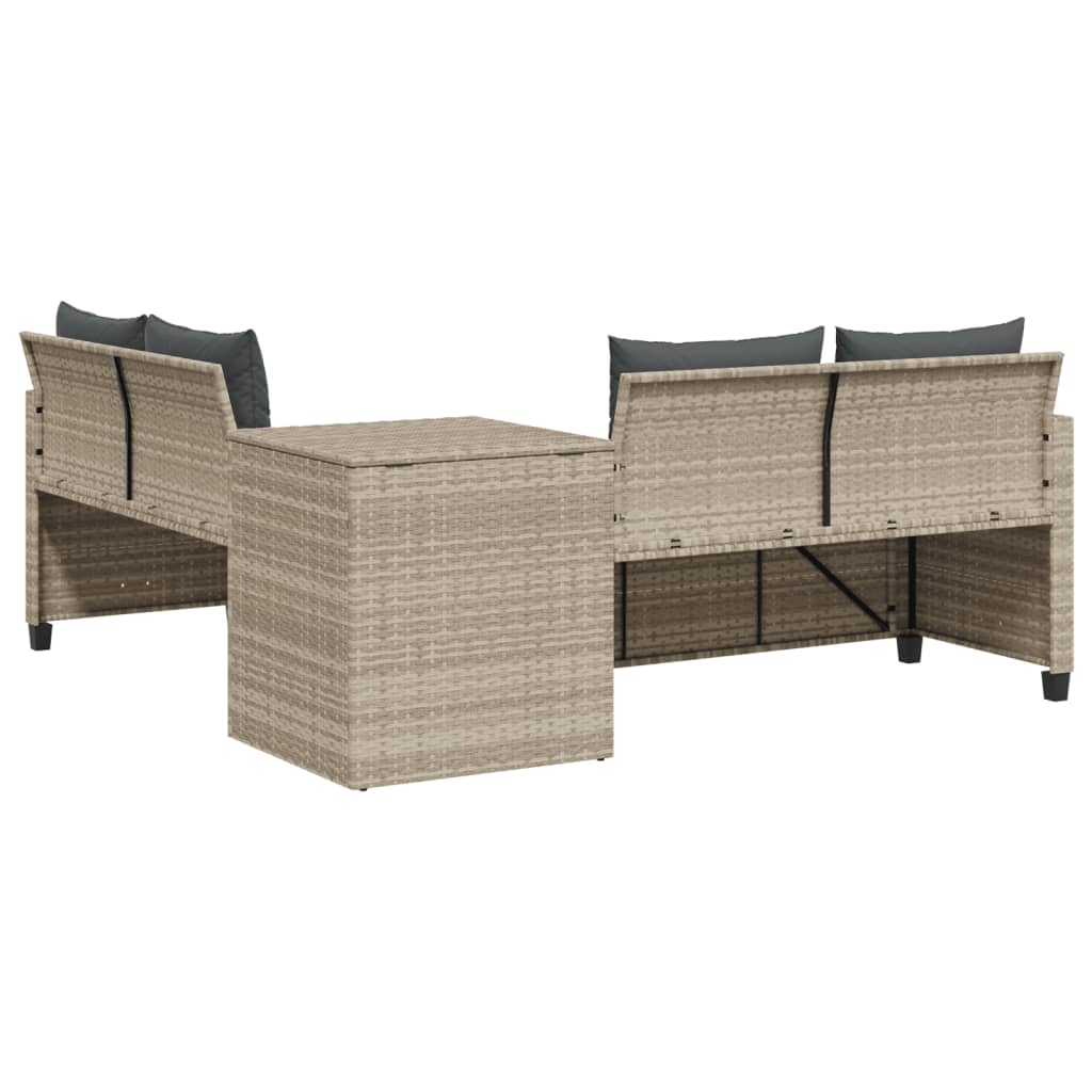 Gartensofa in L-Form mit Tisch und Kissen Hellgrau Poly Rattan