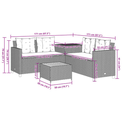 Gartensofa in L-Form mit Tisch und Kissen Schwarz Poly Rattan