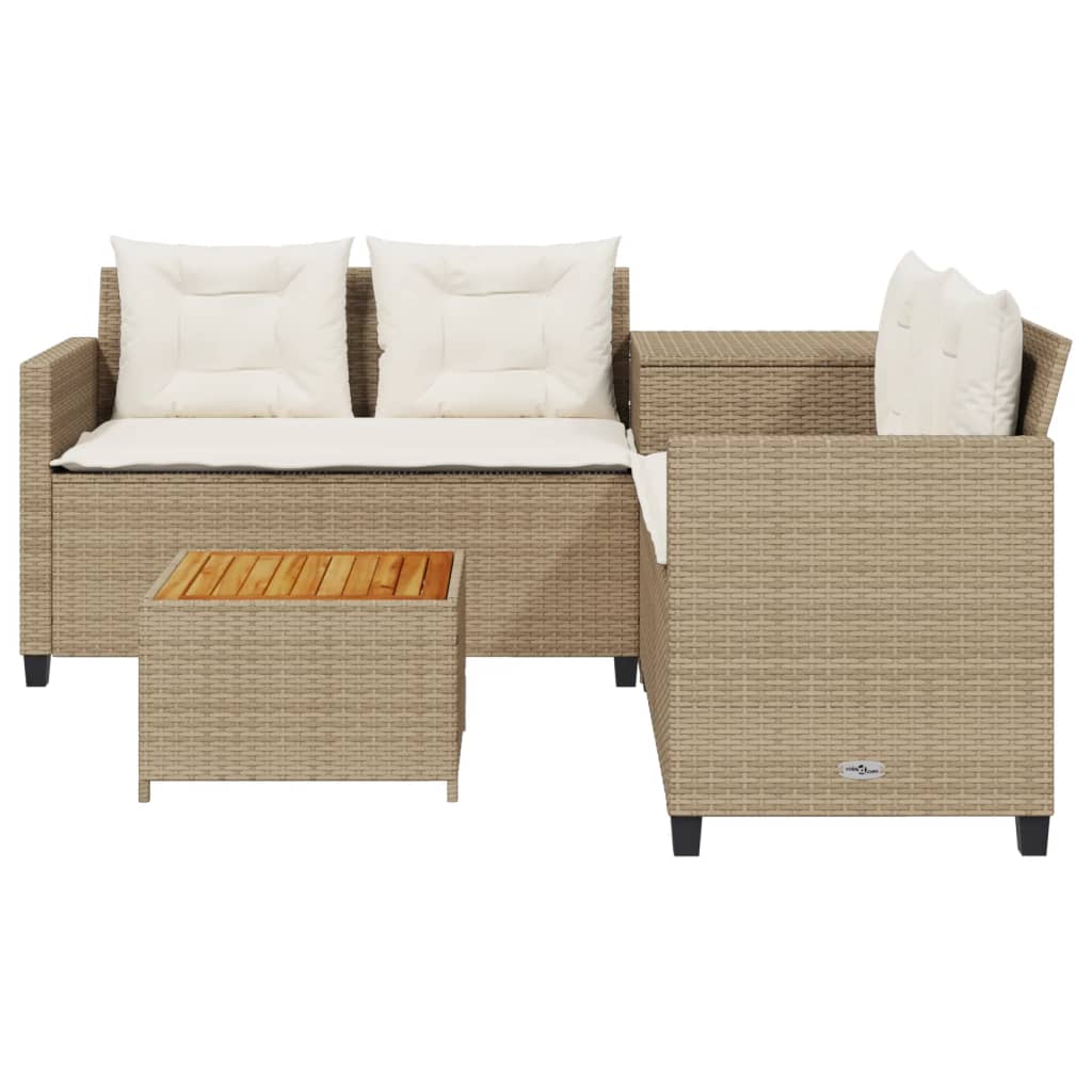 Gartensofa in L-Form mit Tisch und Kissen Beige Poly Rattan