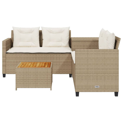 Gartensofa in L-Form mit Tisch und Kissen Beige Poly Rattan