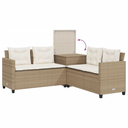 Gartensofa in L-Form mit Tisch und Kissen Beige Poly Rattan