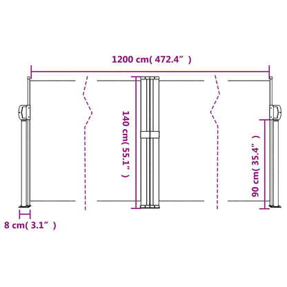 Seitenmarkise Ausziehbar Braun 140x1200 cm