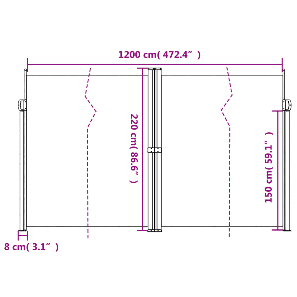 Seitenmarkise Ausziehbar Creme  220x1200 cm