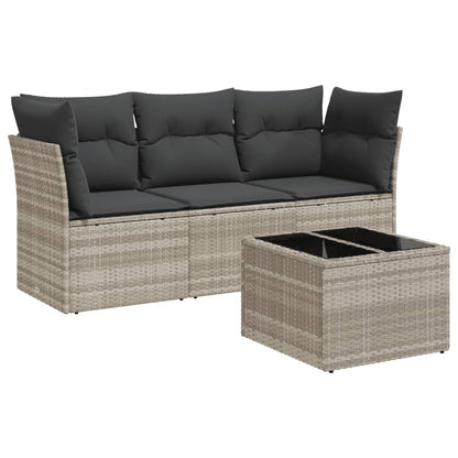 4-tlg. Garten-Sofagarnitur mit Kissen Hellgrau Poly Rattan