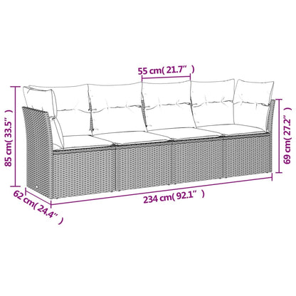 4-tlg. Garten-Sofagarnitur mit Kissen Hellgrau Poly Rattan