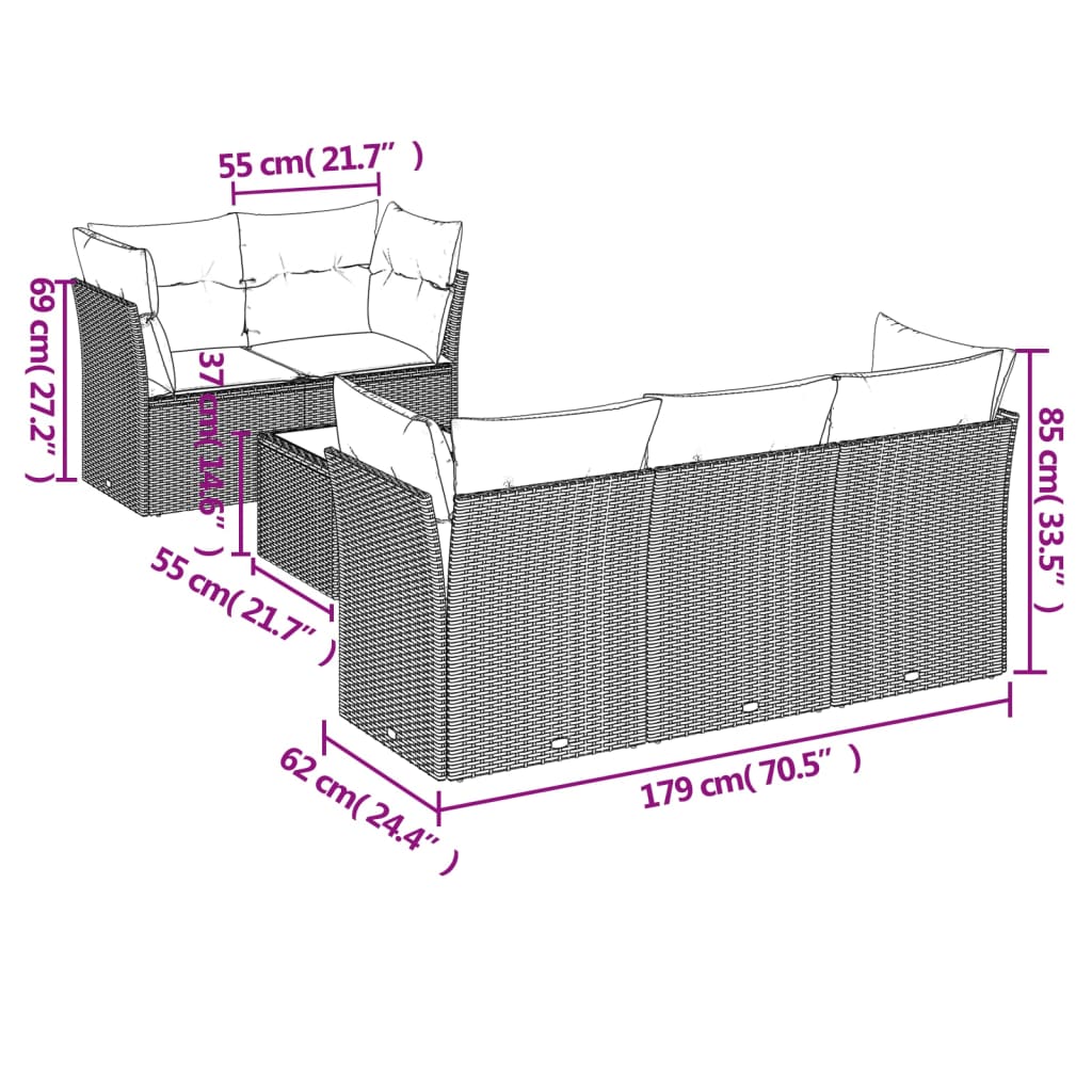 6-tlg. Garten-Sofagarnitur mit Kissen Hellgrau Poly Rattan