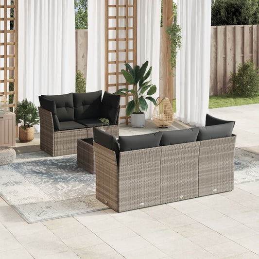 6-tlg. Garten-Sofagarnitur mit Kissen Hellgrau Poly Rattan