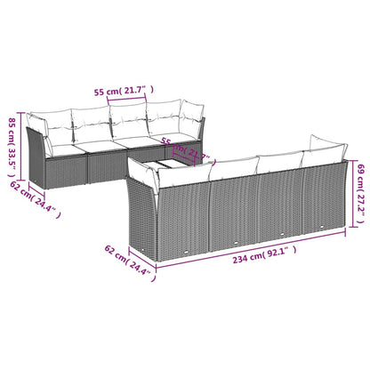 9-tlg. Garten-Sofagarnitur mit Kissen Hellgrau Poly Rattan