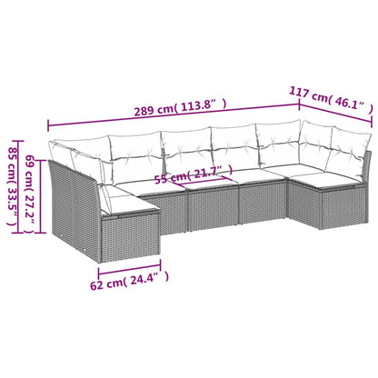 7-tlg. Garten-Sofagarnitur mit Kissen Hellgrau Poly Rattan