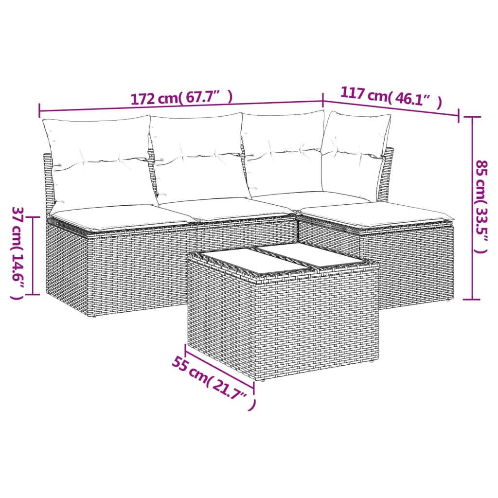 5-tlg. Garten-Sofagarnitur mit Kissen Hellgrau Poly Rattan