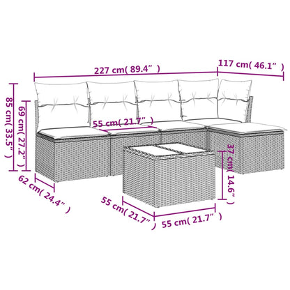 6-tlg. Garten-Sofagarnitur mit Kissen Hellgrau Poly Rattan