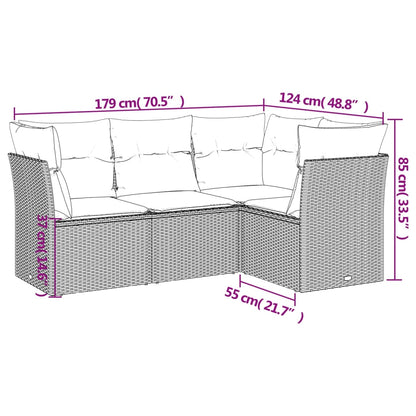 4-tlg. Garten-Sofagarnitur mit Kissen Hellgrau Poly Rattan